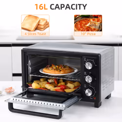 HOMCOM Mini Oven 16L Countertop Oven w/ Adjustable Temp Timer 1400W, Silver