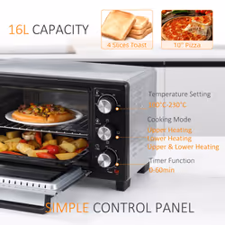 HOMCOM Mini Oven 16L Countertop Oven w/ Adjustable Temp Timer 1400W, Silver - Additional view 6