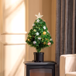 HOMCOM 2FT Pre-Lit Artificial Fibre Optic Christmas Xmas Tree Lights Decoration