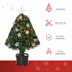 HOMCOM 2FT Pre-Lit Artificial Fibre Optic Christmas Xmas Tree Lights Decoration