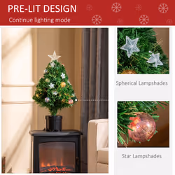 HOMCOM 2FT Pre-Lit Artificial Fibre Optic Christmas Xmas Tree Lights Decoration