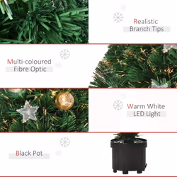 HOMCOM 2FT Pre-Lit Artificial Fibre Optic Christmas Xmas Tree Lights Decoration - Additional view 6