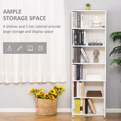 HOMCOM 2 Door 4 Shelves Bookcase Wooden Storage Cabinet White