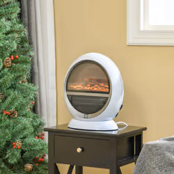 HOMCOM Table Top Electric Fireplace Heater W/ LED Flame Rotatable Head White