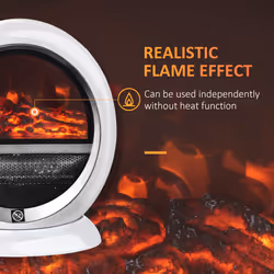 HOMCOM Table Top Electric Fireplace Heater W/ LED Flame Rotatable Head White
