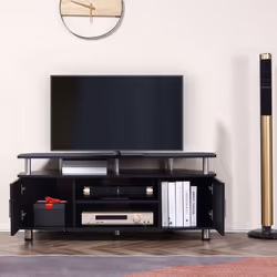 HOMCOM TV Unit Cabinet with Storage Shelves Entertainment Center Black - Additional view 5