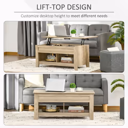 HOMCOM Lift Top Coffee Table w/  Hidden Storage Compartment & Shelves