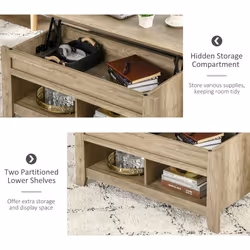 HOMCOM Lift Top Coffee Table w/  Hidden Storage Compartment & Shelves
