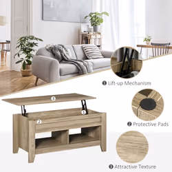 HOMCOM Lift Top Coffee Table w/  Hidden Storage Compartment & Shelves - Additional view 4
