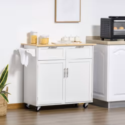 HOMCOM Modern Rolling Storage Kitchen Island with Adjustable shelves-White