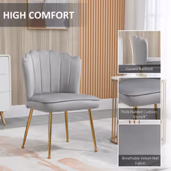 HOMCOM Velvet-Feel Shell Accent Chair Home Bedroom Lounge Metal Legs Grey - Additional view 4