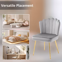HOMCOM Velvet-Feel Shell Accent Chair Home Bedroom Lounge Metal Legs Grey - Additional view 6