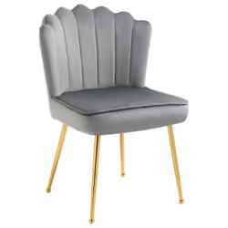 HOMCOM Velvet-Feel Shell Accent Chair Home Bedroom Lounge Metal Legs Grey - Additional view 7