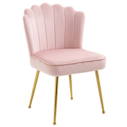 HOMCOM Velvet-Feel Shell Luxe Accent Chair Home Bedroom Lounge Metal Legs Pink