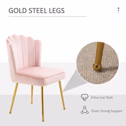 HOMCOM Velvet-Feel Shell Luxe Accent Chair Home Bedroom Lounge Metal Legs Pink