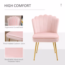 HOMCOM Velvet-Feel Shell Luxe Accent Chair Home Bedroom Lounge Metal Legs Pink - Additional view 5