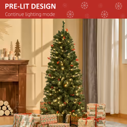 HOMCOM 5FT Prelit Pencil Christmas Tree w/ LED Light, Berry, Xmas Decoration
