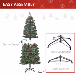 HOMCOM 5FT Prelit Pencil Christmas Tree w/ LED Light, Berry, Xmas Decoration - Additional view 5