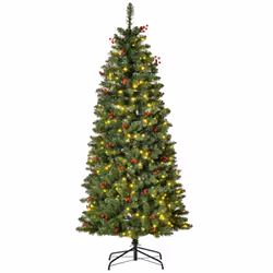 HOMCOM 5FT Prelit Pencil Christmas Tree w/ LED Light, Berry, Xmas Decoration - Additional view 8