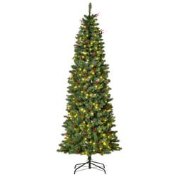 HOMCOM 7FT Prelit Pencil Christmas Tree w/ LED Light, Berry, Xmas Decoration