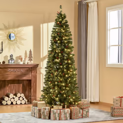 HOMCOM 7FT Prelit Pencil Christmas Tree w/ LED Light, Berry, Xmas Decoration