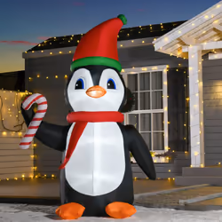 HOMCOM 8ft Lighted Inflatable Christmas Penguin w/ Candy Cane for Garden