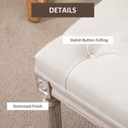 HOMCOM Accent Bench Tufted Upholstered Foot Stool Linen-Touch Ottoman Cream