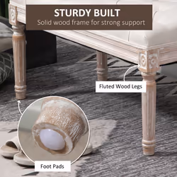 HOMCOM Accent Bench Tufted Upholstered Foot Stool Linen-Touch Ottoman Cream
