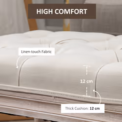 HOMCOM Accent Bench Tufted Upholstered Foot Stool Linen-Touch Ottoman Cream - Additional view 4