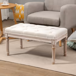 HOMCOM Accent Bench Tufted Upholstered Foot Stool Linen-Touch Ottoman Cream - Additional view 5