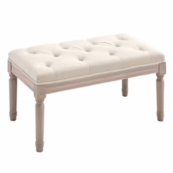 HOMCOM Accent Bench Tufted Upholstered Foot Stool Linen-Touch Ottoman Cream - Additional view 8