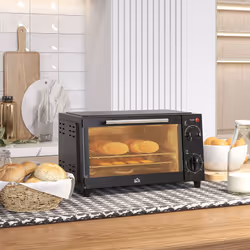 HOMCOM Mini Oven 9L Countertop Toaster Oven with Timer Control 750W Black