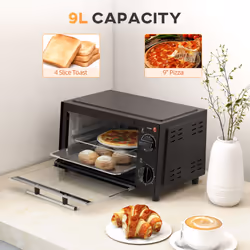 HOMCOM Mini Oven 9L Countertop Toaster Oven with Timer Control 750W Black