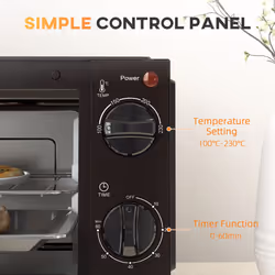 HOMCOM Mini Oven 9L Countertop Toaster Oven with Timer Control 750W Black - Additional view 5