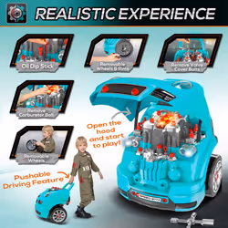 HOMCOM Kids Truck Engine Toy Set w/ Horn, Light, Car Key, for Ages 3-5 Years