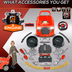 HOMCOM Kids Truck Engine Toy Set w/ Horn, Light, Car Key for 3-5 Years Old Red