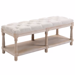 HOMCOM 2-Tier Bed End Bench, Vintage Stool Button Tufted Window Cream