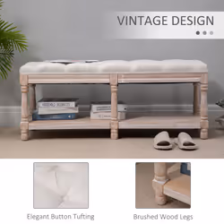 HOMCOM 2-Tier Bed End Bench, Vintage Stool Button Tufted Window Cream