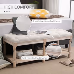 HOMCOM 2-Tier Bed End Bench, Vintage Stool Button Tufted Window Cream