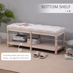HOMCOM 2-Tier Bed End Bench, Vintage Stool Button Tufted Window Cream - Additional view 4