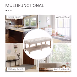 HOMCOM 2-Tier Bed End Bench, Vintage Stool Button Tufted Window Cream - Additional view 5