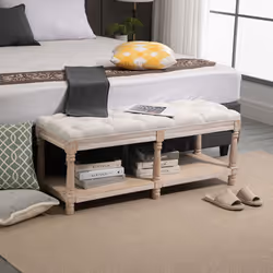 HOMCOM 2-Tier Bed End Bench, Vintage Stool Button Tufted Window Cream - Additional view 8