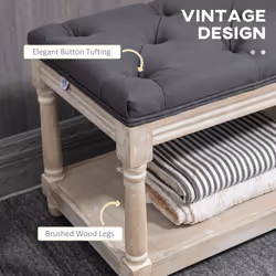 HOMCOM 2-Tier Bed End Bench, Vintage Stool Button Tufted Window Seat, Grey
