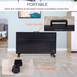 HOMCOM Convector Radiator Heater w/ Adjustable Thermostat  Safety Cut-Off, Black - Additional view 8