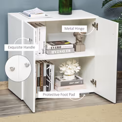 HOMCOM Freestanding Storage Cabinet w/ Two Shelves Wooden Sideboard - White - Additional view 4