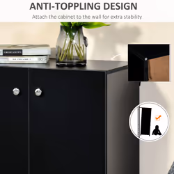 HOMCOM Freestanding Storage Cabinet w/ Two Shelves Wooden Sideboard - Black