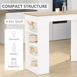 HOMCOM Bar Table Coffee Table Kitchen Dining Table with 4-Tier Shelf Natural