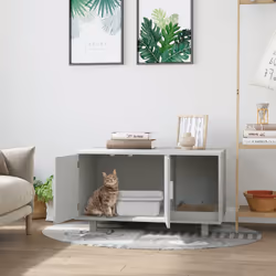 PawHut Cat Litter Box Enclosure & House w/ Nightstand/End Table Design, Grey