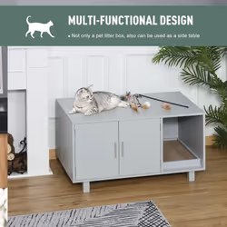 PawHut Cat Litter Box Enclosure & House w/ Nightstand/End Table Design, Grey