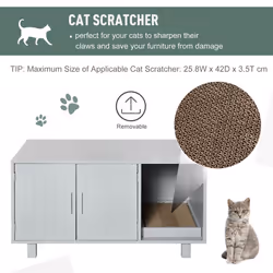 PawHut Cat Litter Box Enclosure & House w/ Nightstand/End Table Design, Grey - Additional view 4